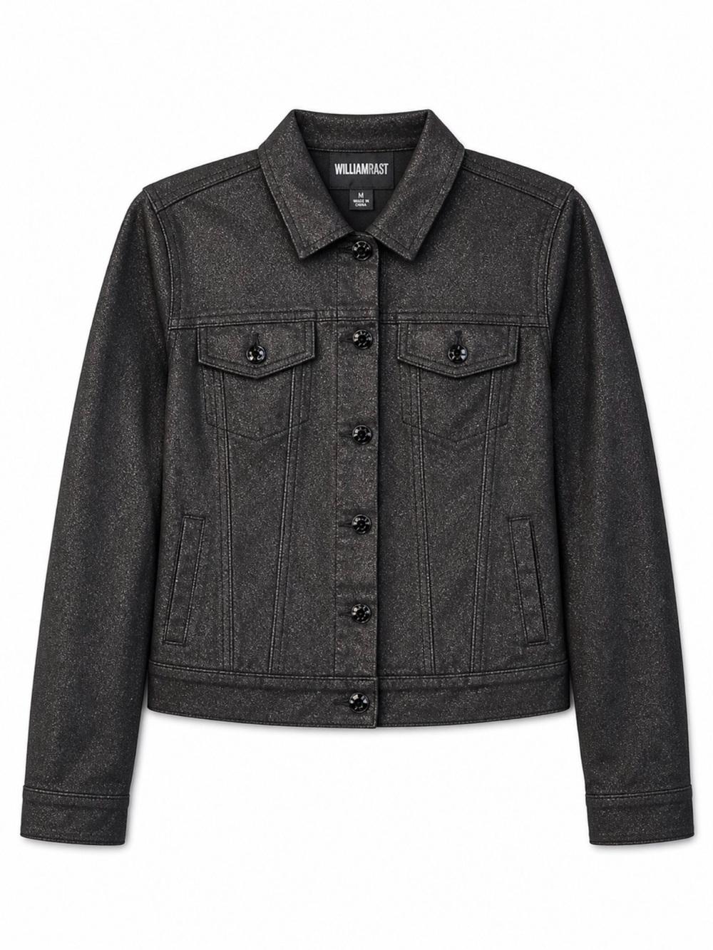 NWOT William Rast Women's Small Black Metalic Jean Jacket With Rivet Buttons